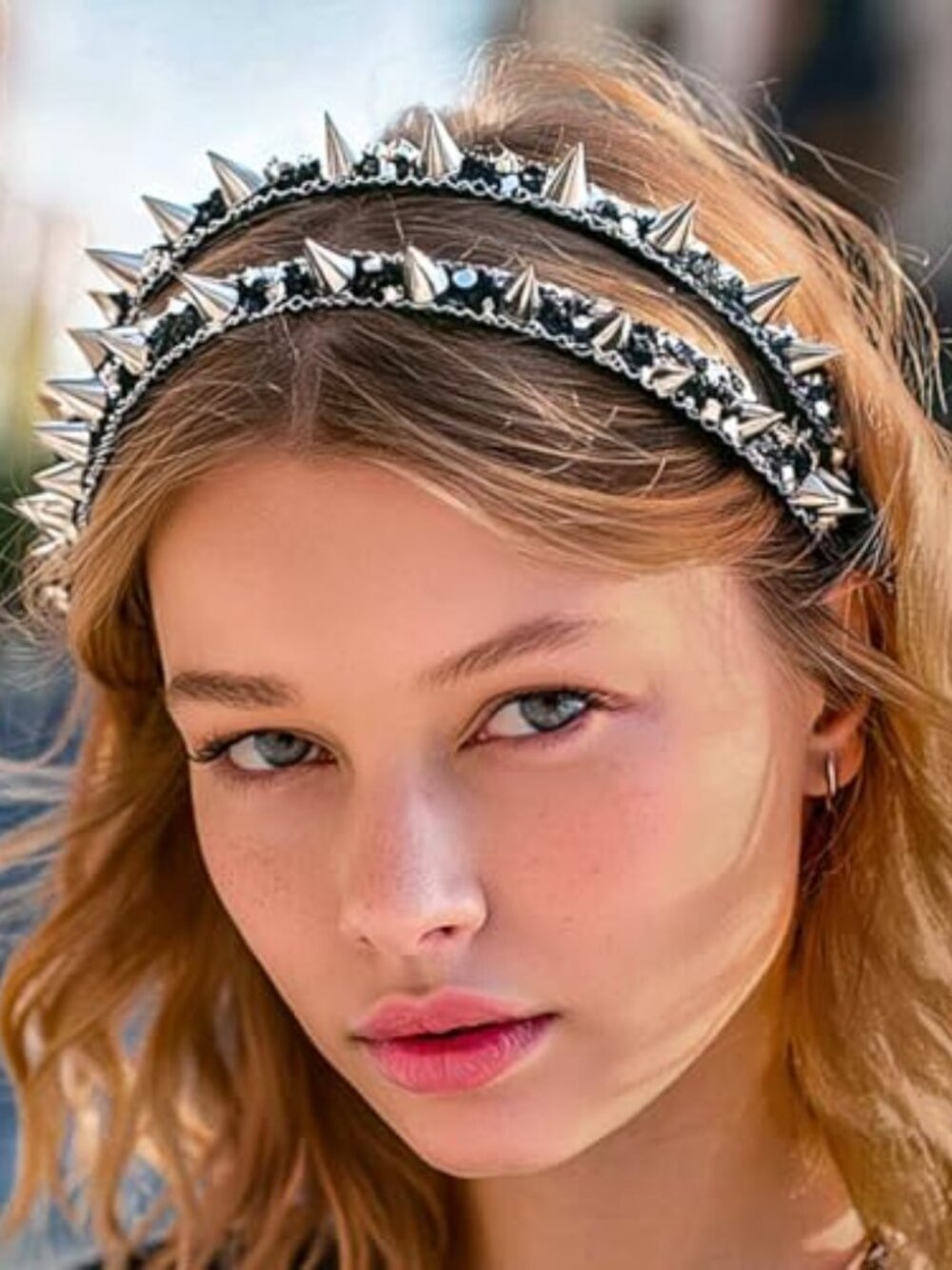 Women's‎ Spiked Punk Headband, Black and Silver Gothic Hair Hoop for Festivals